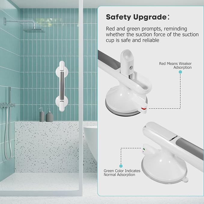 2 Pack Shower Handle, Heavy Duty Suction Cup Grab Bars Handle for Bathtubs and Showers, Bathroom Safety Bars Removable No Drilling Required for Seniors, Elderly, Handicap, 12 inch White