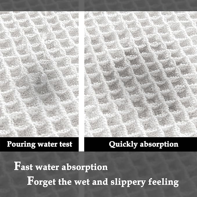 ZALL Waffle Bath Mat White Super Absorbent Non Slip Bathroom Rug 17x24inch,Machine Washable Ultra Soft Floor Mats