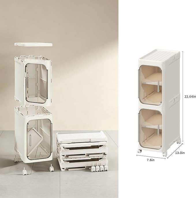 LXLXXL Narrow Storage Cabinet Slim Bathroom Storage Cabinet with Movable Wheels Tall Bathroom Organizer Skinny Cabinet for Small Spaces，2-Tier Beige