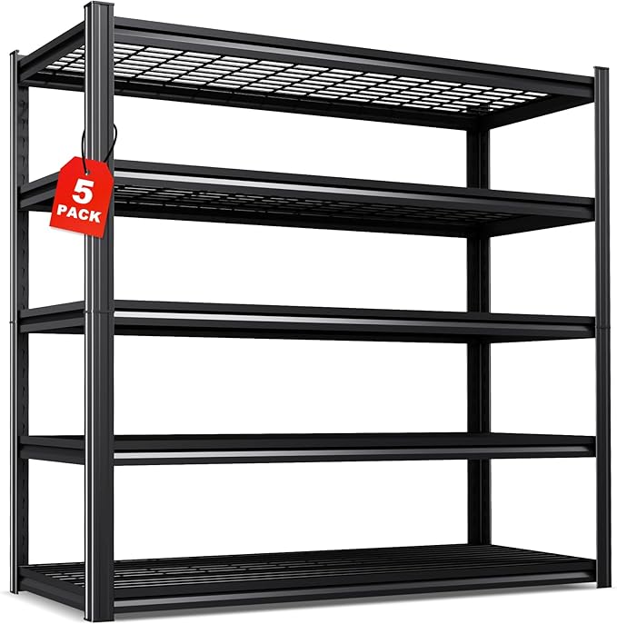 Set of 5 Garage Shelving-72"x59"x20"-5 Tier Storage Shelves,Adjustable Heavy Duty Metal Shelving Unit and Storage Large Wire Rack,Utility Steel Shelf for Warehouse Industrial Pantry Basement -3500 lbs