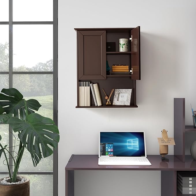 VANIRROR Wall Cabinet, 23x29 inch Medicine Cabinet, Over Toilet Storage with Adjustable Shelf, Wooden Expresso Bathroom Cabinet with 2 Doors