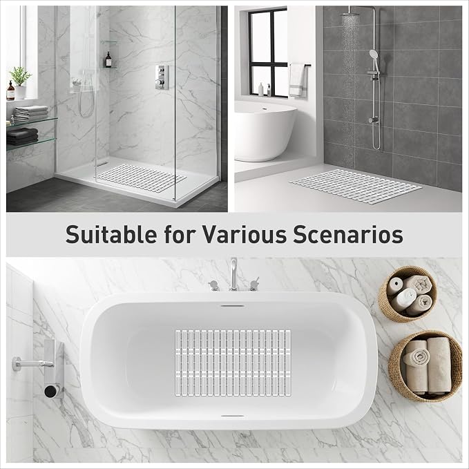 XIYUNTE Shower Mat Non Slip Bath Mat for Tub - 27 X 16 Inch TPE Bathtub Mat Non Slip Shower Mats for Inside Shower, Bath Tub Mat with Powerful Suction Cup, Easy to Cut and Dry, Grey