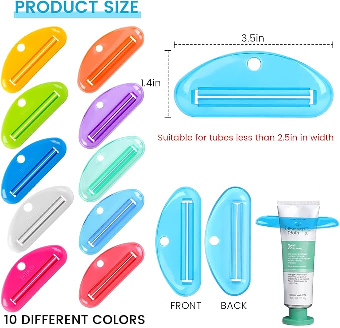 LOVEINUSA Toothpaste Tube Squeezer Dispenser, 10PCS Toothpaste Roller Squeezer Tool Tooth Paste Cap Holder for Bathroom, Assorted Colors