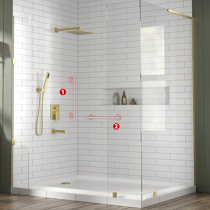 Lava Odoro Shower Grab Bar, Modern Stainless Steel Handicap Grab Bar for Bathtubs and Showers, Shower Safety Bar for Seniors Disabled, ADA-Compliant (Brushed Gold, 12 Inch)