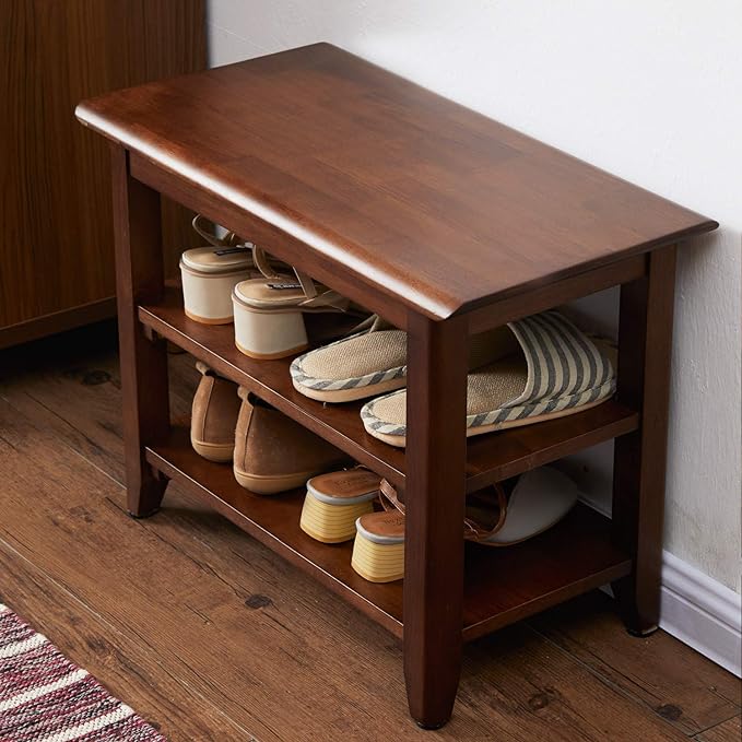 XKZG Shoe Storage Bench Wooden Shoe Rack Bench Rustic Solid Wood Entryway Bench (Brown,23.6")