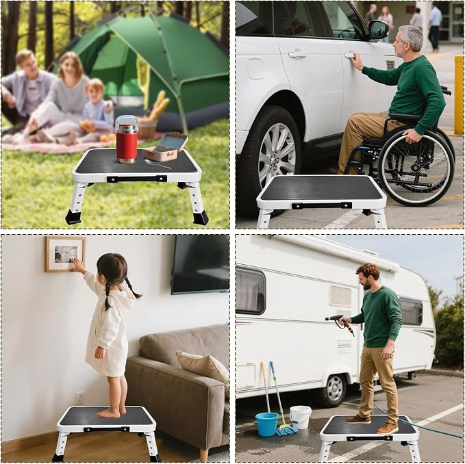 RV Step Stool Foldable Adjustable Step Ladder Sturdy Metal Stable Step Stool with a Non-Slip Platform Supports up to 500 lb with Non-Slip Rubber Feet