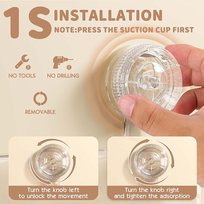 LUXEAR Clear Shower Caddy Suction Cup, No Drilling Removable Shower Shelf, Max Hold 22lbs Suction Bathroom Caddy, One Second Installation Waterproof Suction Shower Organizer for Bathroom Kitchen