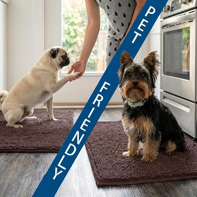 Bathroom Rugs Sets 2 Piece,Super Absorbent Chenille Bath Mats and U-Shaped Toilet Rug,Strong PVC Non Slip Backing,Microfiber Washable Dry Quickly Bath Mats for Bathroom(20"x32"+20"x20"U, Coffee)