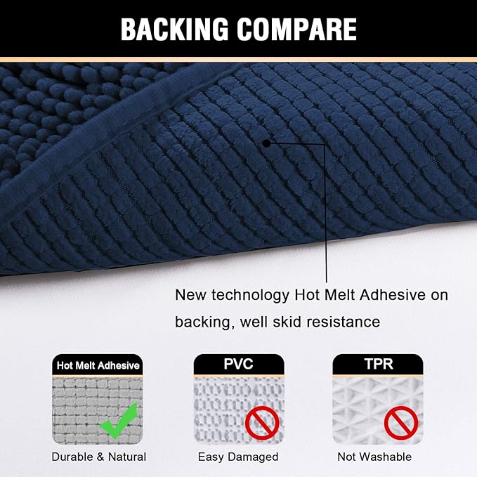 H.VERSAILTEX Navy Bath Mat for Bathroom, Microfiber Bath Rugs Chenille Floor Mat Ultra Soft Washable Bathroom Dry Fast Water Absorbent Bedroom Area Rugs, 24 x 42 - Inch