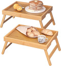 Fibogollo 2 Pack Bamboo Bed Tray Table with Folding Legs,Breakfast Trays,Serving Tray for Food and Snack,Laptop Trays for Working(Natural)