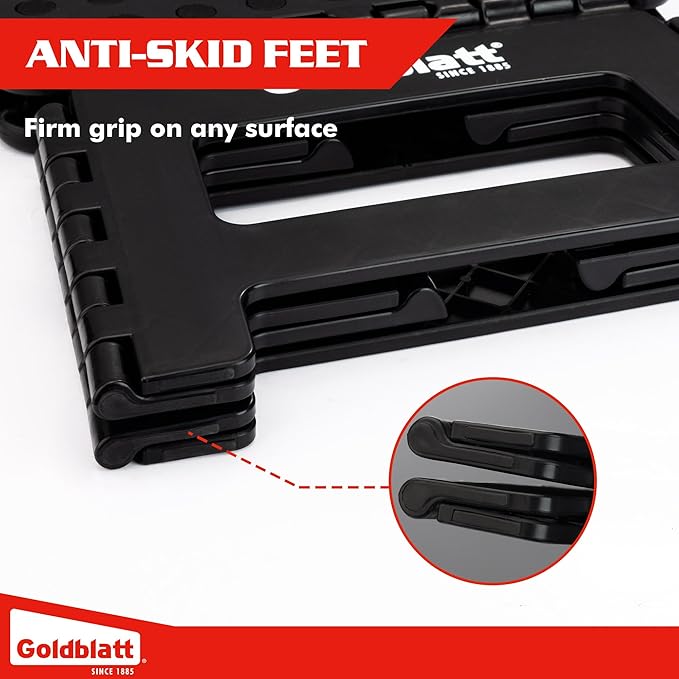 Goldblatt 8.5" Folding Step Stool for Adults and Kids, Lightweight Heavy-Duty Plastic Portable Foldable Stool with Non-Slip Top and Anti-Skid Feet, 300 lbs Capacity, Kitchen & Bathroom, Black