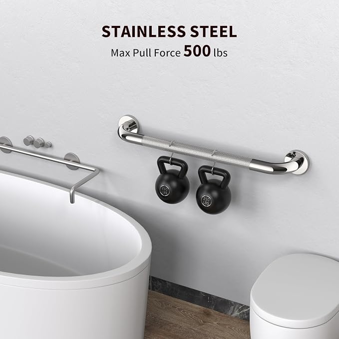 2 Pack 24 Inch Anti Slip Shower Grab Bar Handles, ZUEXT Chrome Stainless Steel Knurled Bathroom Balance Bar, Safety Hand Rail Support,Handicap Elderly Injury Senior Assist Bath Handle(1.25" Diameter)