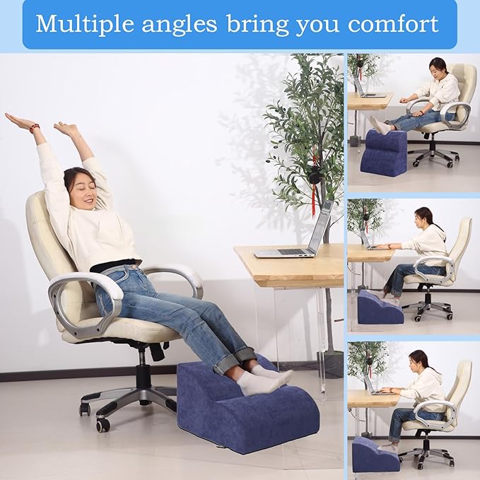 Foot Rest for Under Desk at Work.Multifunctional 3-Tier Foot Stool,with Washable Footrest.for Under Desk,Office Chair Gaming Chair & Sofa,Leg Elevation Pillow,Supports Posture (Dark Blue)