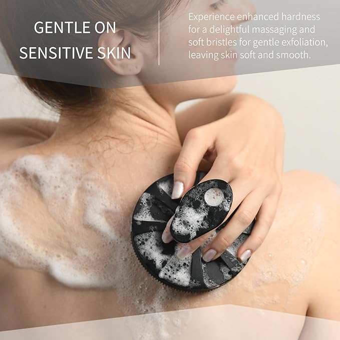 Silicone Body Scrubber, BEAUTAIL Upgrade 3rd Gen Shower Bath Brush, Lather Nicely, Soft Massage Body, More Hygienic Than Traditional Loofah, Gentle Exfoliating for Sensitive Skin, 1 Pack, Black