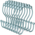 Bathway Shower Curtain Hooks, Shower Curtain Rings Rust Proof Double Hook Shower Curtain Hooks, 12 Pcs Shower Hooks for Shower Curtain, Shower Rings for Curtain, Metal Shower Rod Hooks Lightcyan