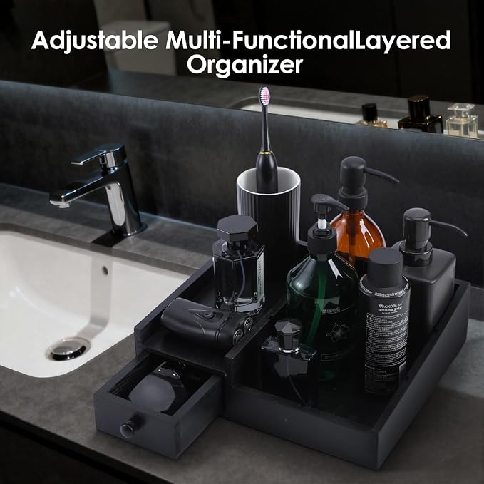 Forest Angle Organizer for Men,Bathroom Countertop Organizers,Perfume Organizer,Cologne Organizers,Bathroom Storage,Perfume Stand,Dresser Organizer,Gifts for Men,Dad Gifts,Adjustable Partition(Black)