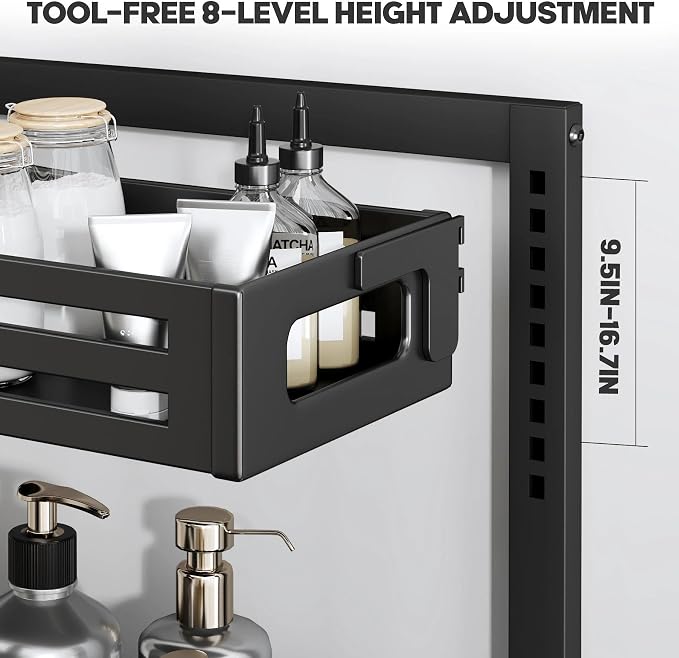 2 Pack 17IN-Depth Under Sink Organizer,Pull Out Cabinet Organizer With Smooth Cylindrical Rail,Metal Slide Out Drawer for Kitchen Bathroom Laundry,8-Level Tool Free Height Adjustable-Black