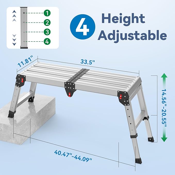 Loyoda Work Platform 500 Lbs, Folding Step Stool with One-Touch Automatic Fold, 4 Height Adjustment Step Platform, Perfect for RV Cleaning, Home Painting and Reaching High Places, Larger, Black