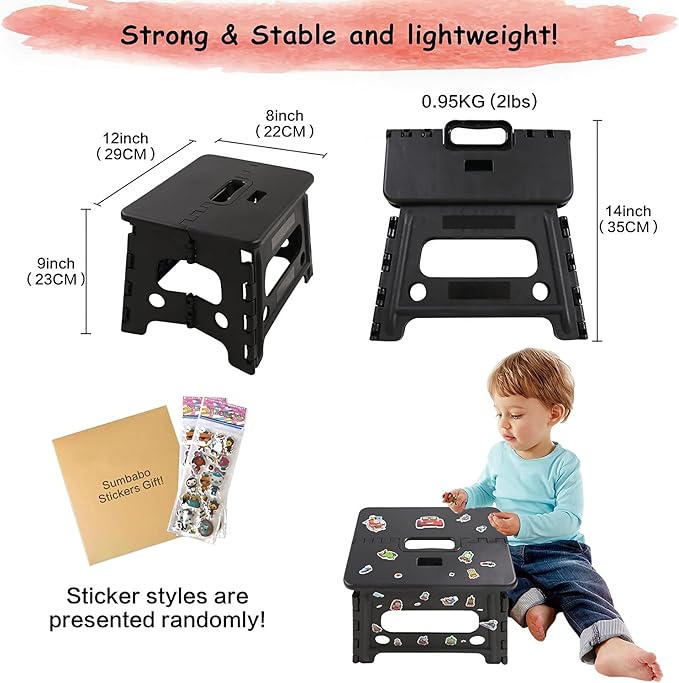 Kids Folding Step Stool for Toddlers – Safety Lock to Stable (1 Black)