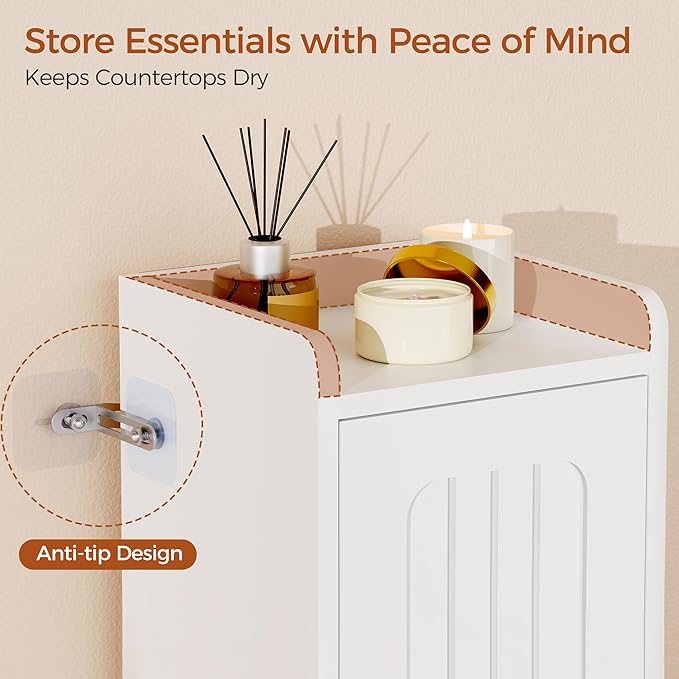 ANWBROAD Slim Bathroom Storage Cabinet Corner Narrow Cabinet with 2 Doors and Adjustable Shelf Freestanding Small Bathroom Organizers and Storage for Small Spaces, Kitchen, Living Room White USBC011W