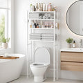 GloTika 4-Tier Over The Toilet Storage, 200lb Total Capacity Metal Bathroom Organizer with 36" Clearance, Includes Paper Holder & 4 Hooks, Space Saving Rack for Bathroom Laundry Room (64" H, White)