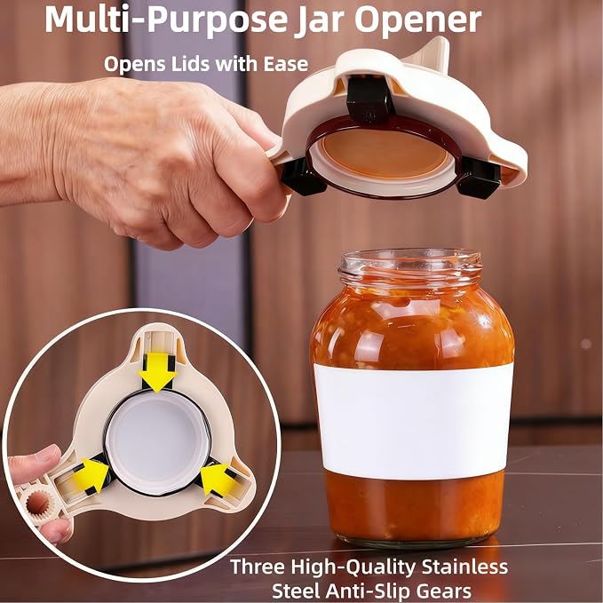 4-in-1 Multifunctional Can Opener & Jar Opener for Seniors - Non-Slip Bottle Opener with Adjustable Stainless Steel Lid Remover, Effortless Opening for Weak Hands, Compact Design for Kitchen (Green)