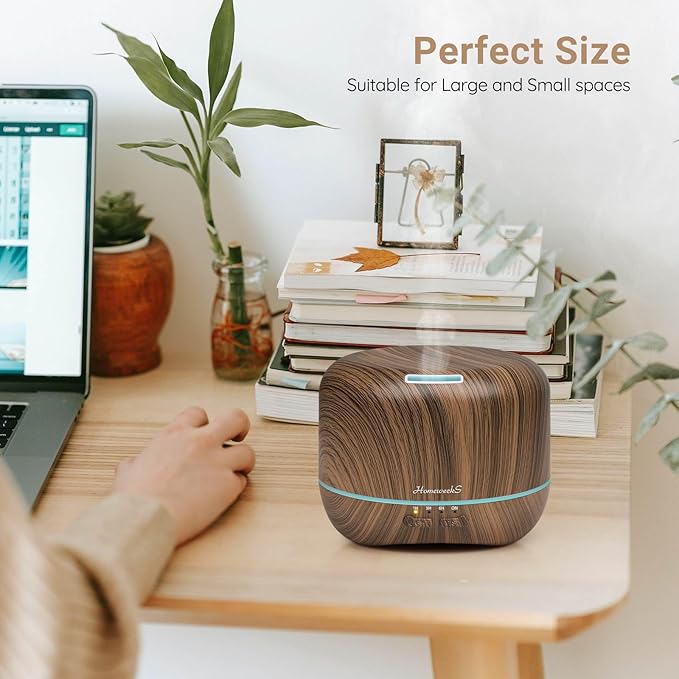 Aromatherapy Essential Oil Diffuser for Room: Air Humidifier Aroma Scent Cool Mist Diffuser Colorful Lights Wood Cute Small Large Auto Off Ultrasonic Diffusers for Home Bedroom (300ml)