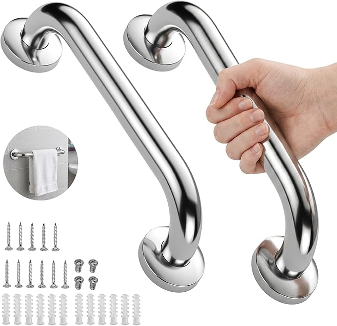 2 Pack Shower Grab Bar, Stainless Steel Bathroom Grab Bar, Shower Handle Bath Handle, Safety Bars for Shower Chair Bench, Grab Bars Senior, Elderly, Handicap(12 Inch)
