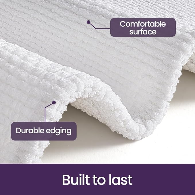 DEXI Bathroom Rugs 24x16, Non Slip Washable Bath Mat, Absorbent Chenille Bathmat, Ultra Soft Thick Carpet for Tub Shower Floor, White