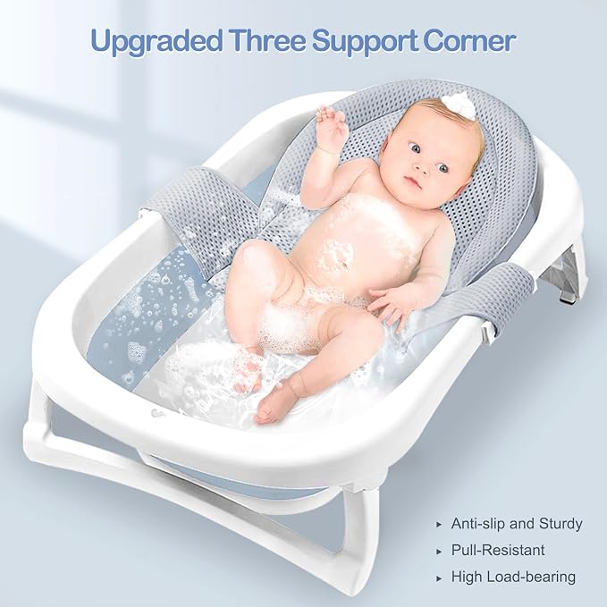 Colorlife Baby Bath Seat Support Net Infant Bathing Seat Support Mat, Adjustable Comfortable Non-Slip Three-Pointed Baby Shower Net Bathtub Sit Up Mesh for Newborn 0-12 Months-Gray(No Bathtub)