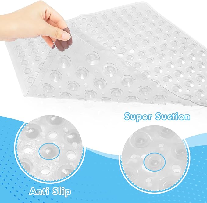 AmazerBath Shower Mat Non Slip 21 x 21 Inches, Square Shower Mat with Suction Cups and Drain Holes, Shower Stall Mat Machine Washable (Clear)