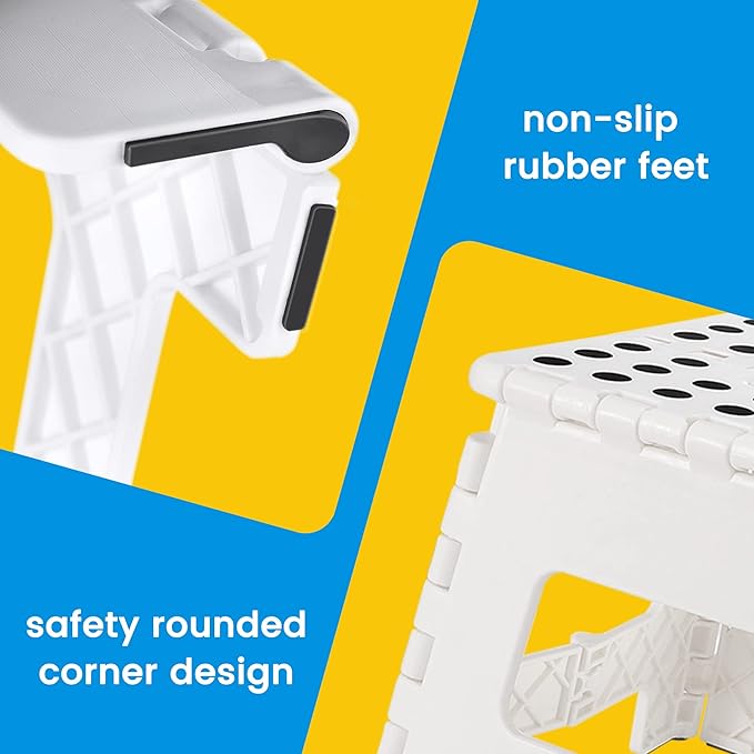 ACSTEP Folding Step Stool Portable Collapsible Plastic Step Stool 9 Inch Foldable Step Stools Non Slip Folding Stools for Kitchen Bathroom Bedroom (White)