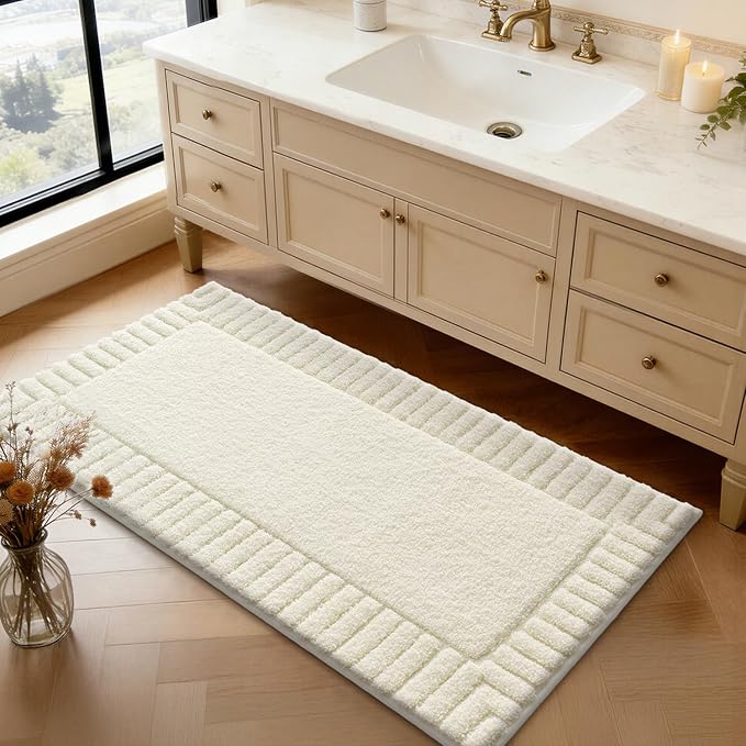 LUMI Bathroom Rugs Non Slip with Rubber Backing, Extra Soft Plush Microfiber Bath Rug Absorbent, Machine Washable Bath Mat Quick Dry for Tub, Shower, Ivory White, 24"x43"