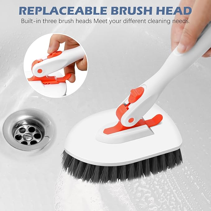 SetSail Tile Tub Scrubber Brush 3-in-1 Shower Scrubber with 52-inch Adjustable Long Handle Shower Cleaner Brush and 3 Detachable Replacement Brush Heads for Cleaning Bathroom Kitchen Walls Tub Tile