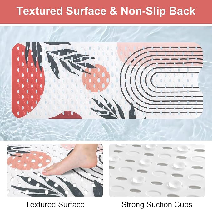 Shower Mat Non Slip, Yonala Premium Anti Slip Stylish Bath Tub Mat, 40 x 16 Inch Extra Large Bathtub Mat with Suction Cups and Drain Holes, Machine Washable