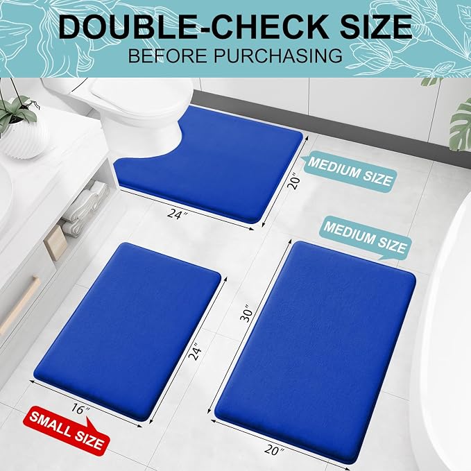 Smiry Memory Foam Bath Mat 24x16, Extra Soft and Absorbent Bathroom Mats, Non Slip Washable Carpet for Floor, Shower and Tub, Royal Blue
