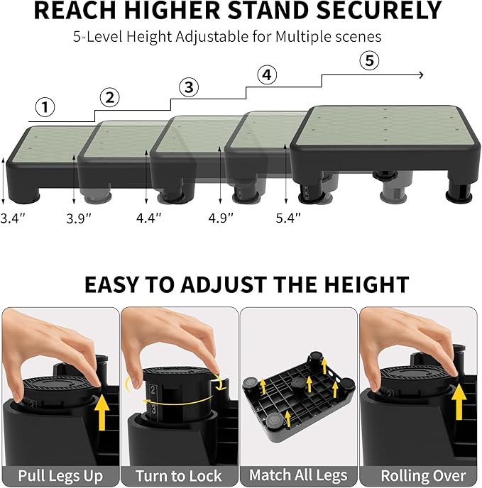 5-Level Adjustable Step Stool, Noctilucent Bedside Step, 700 LBS Capacity Safety Step Platform, Indoor Foot Stool for Seniors and Kids, Wide Step Stools Elderly Assistance at Night