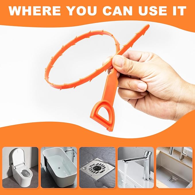 Drain Snake Clog Remover - 4 Pack 20 Inch Flexible Hair Drain Removal Tool for Sink, Shower, Tub & Toilet, Drain Cleaner with Grip Handle - Easy Use Kitchen & Bathroom Drain Opener