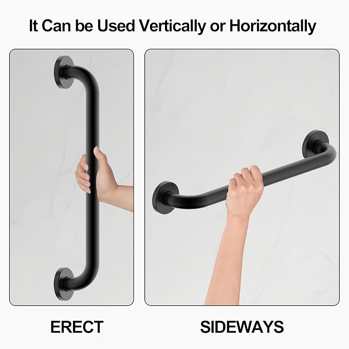 16 Inch Grab Bar 304 Stainless Steel Anti-Slip Bathroom Safety Handrail Wall Mount Assist Grip for Elderly Handicap Bathtub Shower Toilet,GB-4023-MT, Matte Black