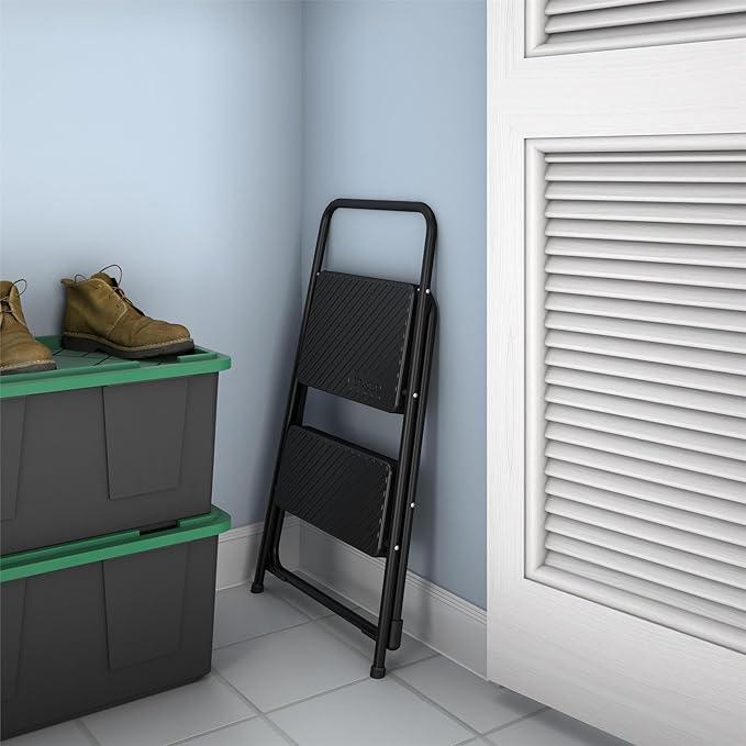 Cosco Lightweight Two Step House Step Stool for Easy Reaching and Cleaning - Non-Marring Leg Tips, Slip Resistant Steps, Stable Rear Leg Support