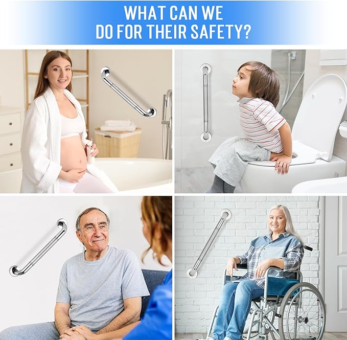2 PCS Shower Grab Bars for Seniors, 20 Inch Anti Slip Shower Handle, Stainless Steel Bathroom Balance Bar, Safety Hand Rail Support, Assist Bath Handrails for Handicap, Elderly, Pregnant