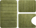 BYSURE Sage Green Memory Foam Bathroom Rug Set 3 Piece, Non Slip Extra Soft Absorbent Machine Washable Toilet Bath Toilet Mat (17"x24"+20"x32"+U Shape 20"x24")