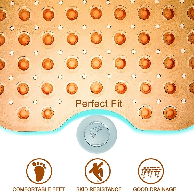 Tree Bud Bathtub Mats for Shower Tub Non-Slip Bath Mat 39 x 16 Inch Extra Long Shower Mat, Bath Tub Mat for Bathroom with Machine Washable, BPA Free for Kids (Clear Brown)