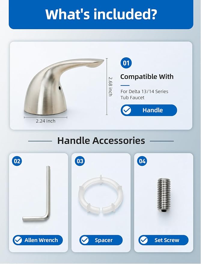 RP48717 Shower Handle Kit Replacement for Delta 13 14 1300 1400 Series, Shower Knob Replacement, Brushed Nickel Lever