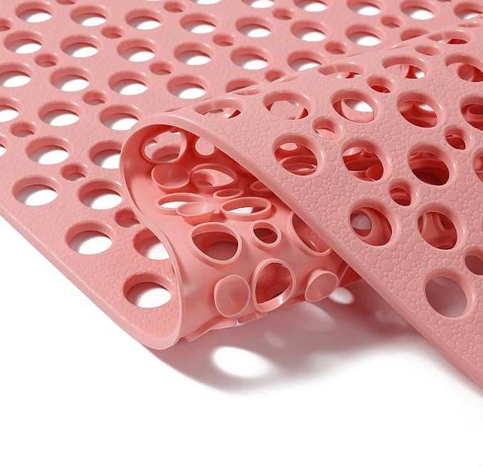 Nonslip Bathtub Mat Extra Soft TPE Bath Mat for Kids, Machine Washable Bathroom Shower Mat, Smooth/Non-Textured Tubs Only, 30L x 17W Inch (Pink)