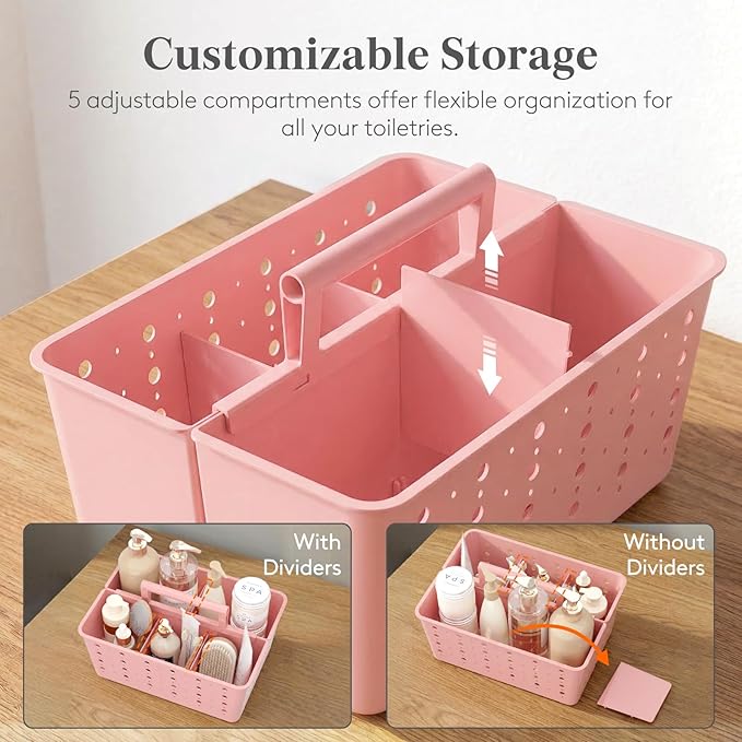 Lifewit Shower Caddy Portable, Caddy Organizer with Handle and Adjustable Dividers, Plastic Shower Basket for Dorm Room Essentials, College, Bathroom, Slate Blue, 1 Pack