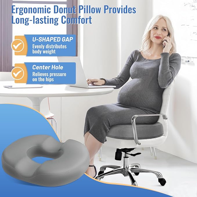 CloudBliss Donut Pillow Stadium Seat Cushion for Tailbone Pain Relief and Hemorrhoids, Memory Foam Seat Chair Cushion, Portable Seat Cushions for Bleachers, Car, Home & Office