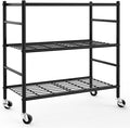 Sakugi Storage Shelves Organizer - 3 Tier Metal Shelf Organizer with Metal Wheels and Adjustable Leveling Feet, Heavy Duty Garage Shelving for Kitchen, Pantry and Closet, 33.1"x12.6"x32.5", Black