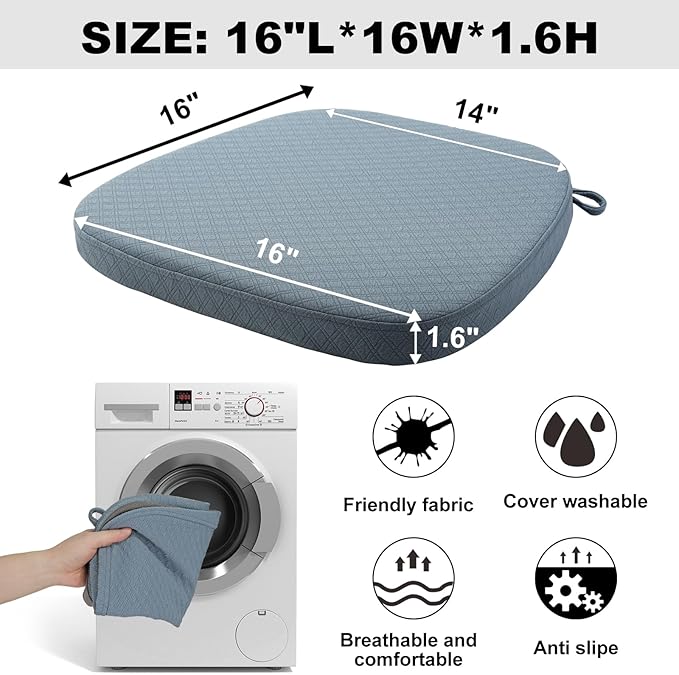 BUYUE Luxury Memory Foam Chair Cushions 6 Pack, Jacquard 16" U-Shape Comfortable Dining Chair Pads, Removable Slip Resistant Kitchen Chair Seat Cushions (Set of 6, Sky Blue)