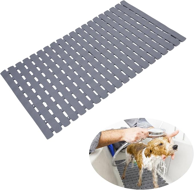 Bathtub Shower Mat, Pet Dog Bathing Non-Slip Mat, Dog Bath mat for tub, Quick Drain Bathtub Mat with Suction Cups & Drain Holes for Bathroom, 27 X 15.7 Inch (Light Blue)